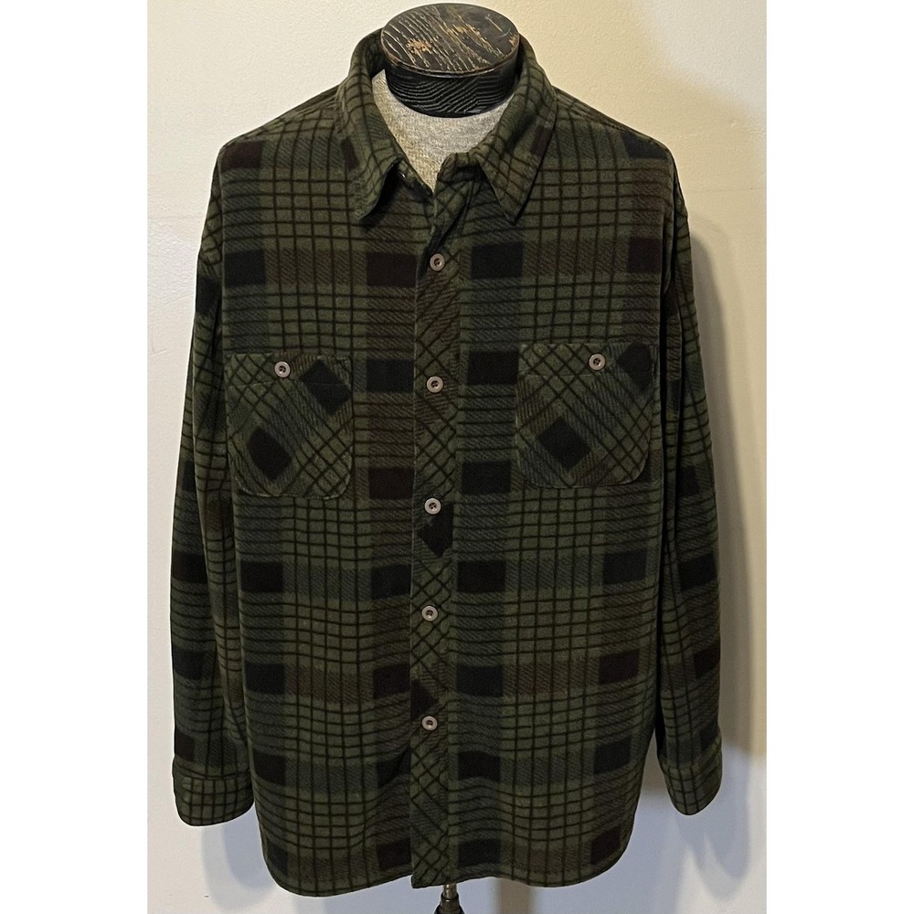 Irish Setter Shirt‎ Mens Large Green Plaid Fleece Button Long Sleeve Outdoor